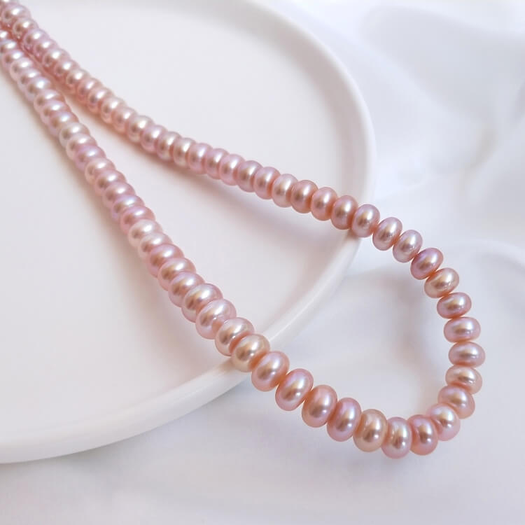 Natural freshwater pearl oblate abacus beads long chain