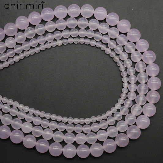 Light purple chalcedony loose beads round beads DIY handmade woven bracelet