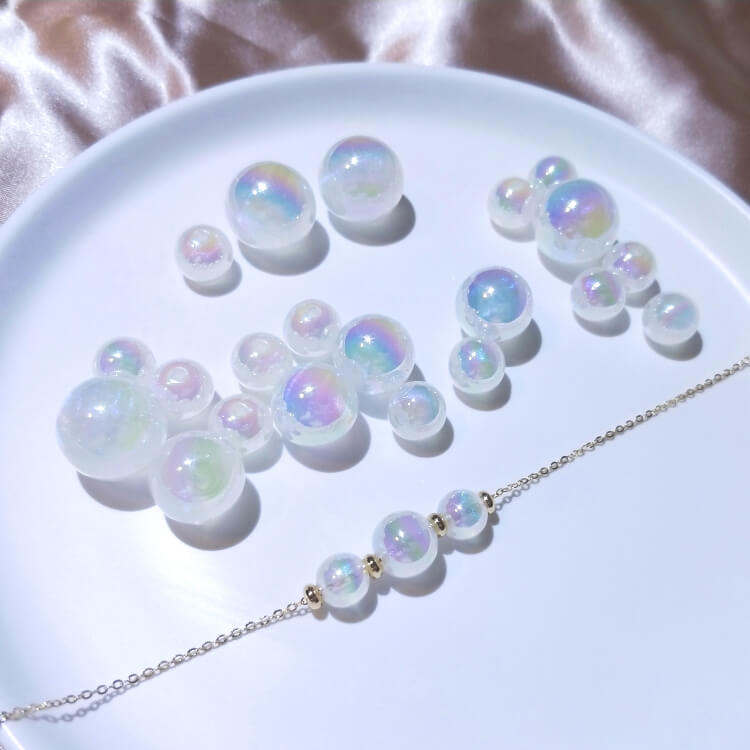 Mermaid pearls colorful aurora bubbles round beads half hole through hole