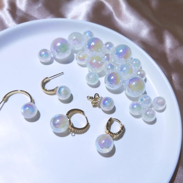 Mermaid pearls colorful aurora bubbles round beads half hole through hole