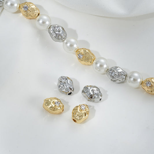 14K gold-plated zircon-inlaid concave-convex shaped oval meteorite spacer beads
