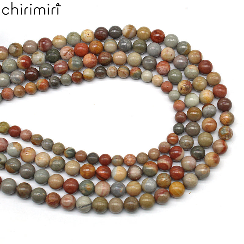 Natural American picture stone round beads DIY hand-woven materials