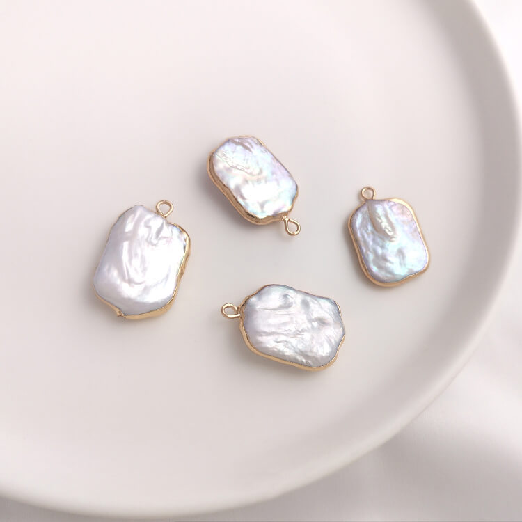 Baroque Square Teardrop Pearl Pendant 15×23mm | Gold Edge Single-Hole Charm