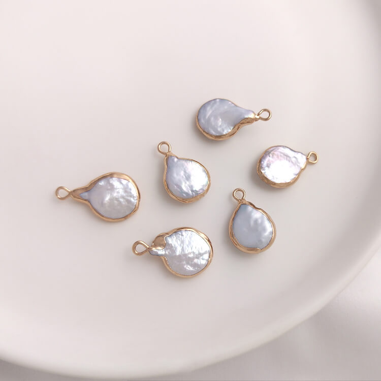 Baroque Square Teardrop Pearl Pendant Gold Edge | 12×17mm Single-Hole Charm