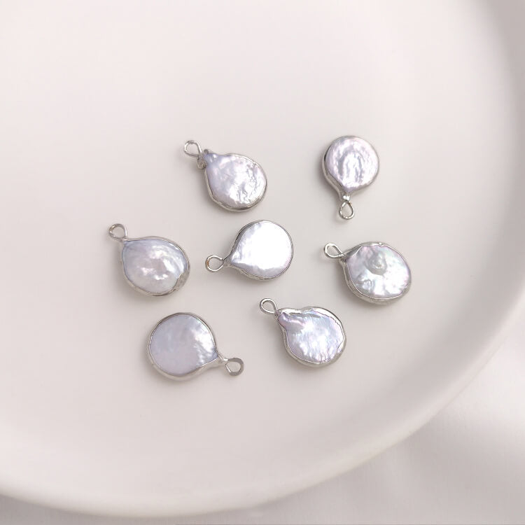 Baroque Square Teardrop Pearl Pendant White K Edge | 12×17mm Charm