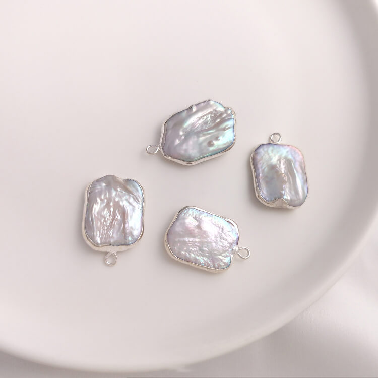 Baroque Square Teardrop Pearl Pendant White K Edge | 15×23mm Single-Hole