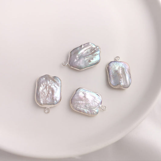 Baroque Square Teardrop Pearl Pendant White K Edge | 15×23mm Single-Hole