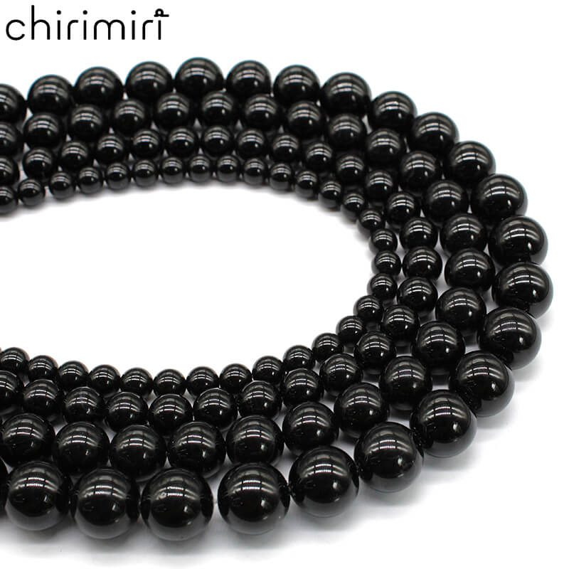 Natural black agate loose beads semi-finished necklace