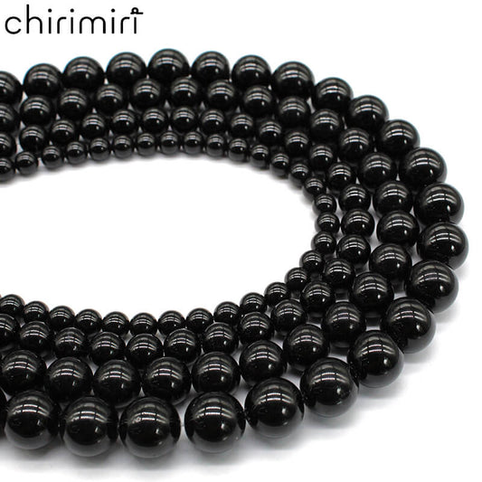 Natural black agate loose beads semi-finished necklace