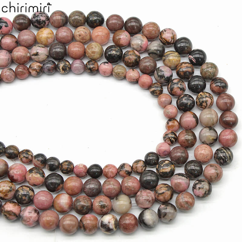 Natural black line rhodonite loose beads diy hand-woven