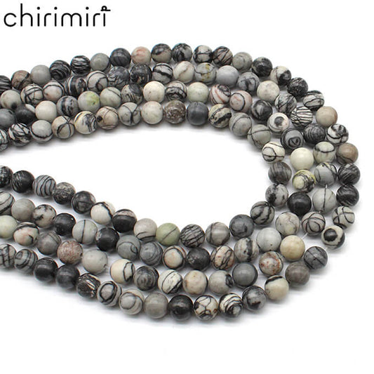 Natural black network stone round beads DIY hand-woven materials