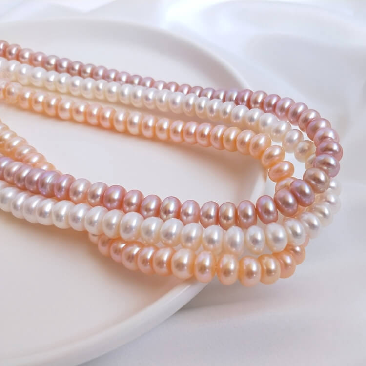 Natural freshwater pearl oblate abacus beads long chain