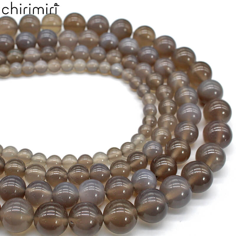 Natural gray agate loose beads round beads DIY hand-woven