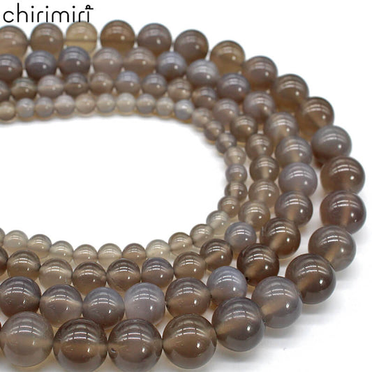 Natural gray agate loose beads round beads DIY hand-woven