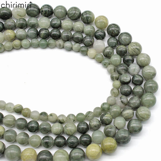 Natural green straw stone loose beads round beads DIY hand-woven material