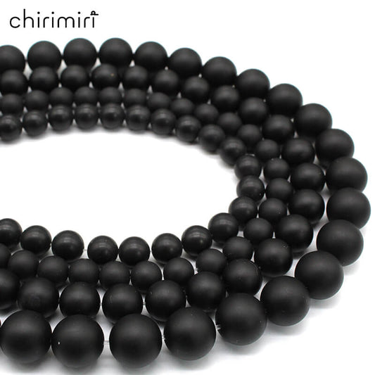 Natural stone frosted matte black agate loose crystal beads
