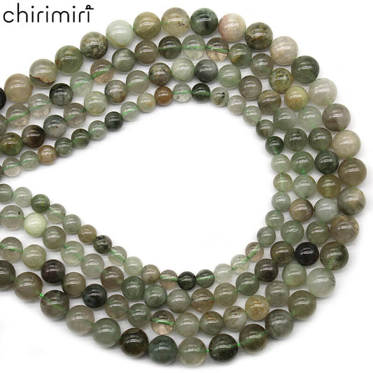 Natural stone green rabbit hair round beads DIY hand-woven crystal