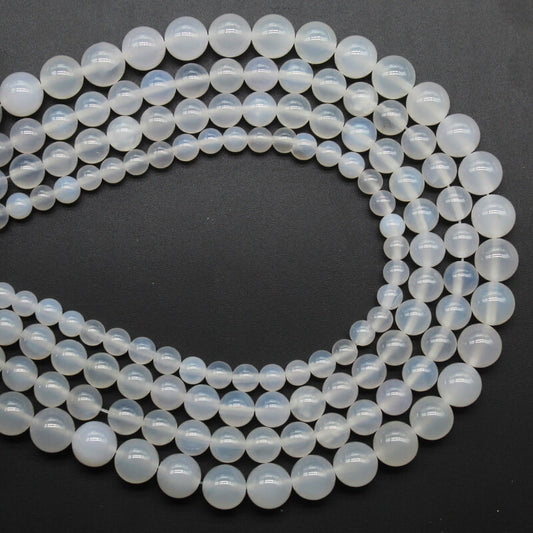 Natural stone white agate round bead necklace semi-finished product