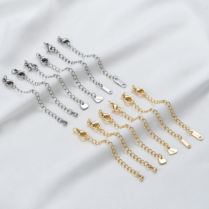Stainless Steel Lobster Clasp Extender Chain, small&big water drops, lettering, heart