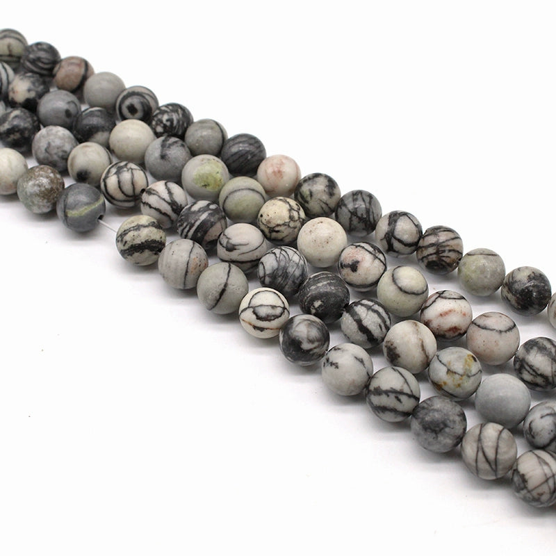 Natural black network stone round beads DIY hand-woven materials