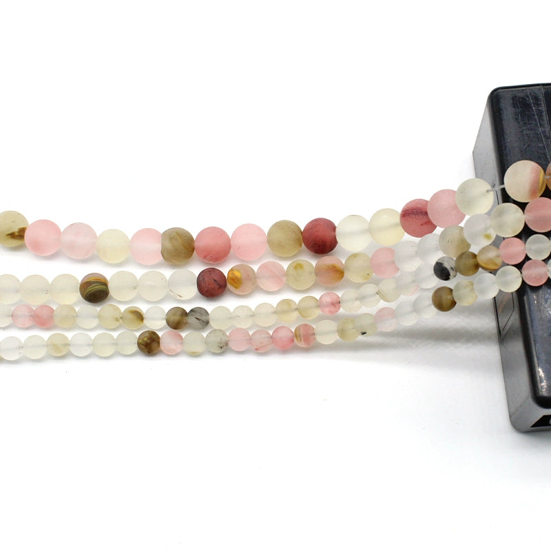 Frosted watermelon rind chalcedony loose crystal beads for DIY hand-woven materials