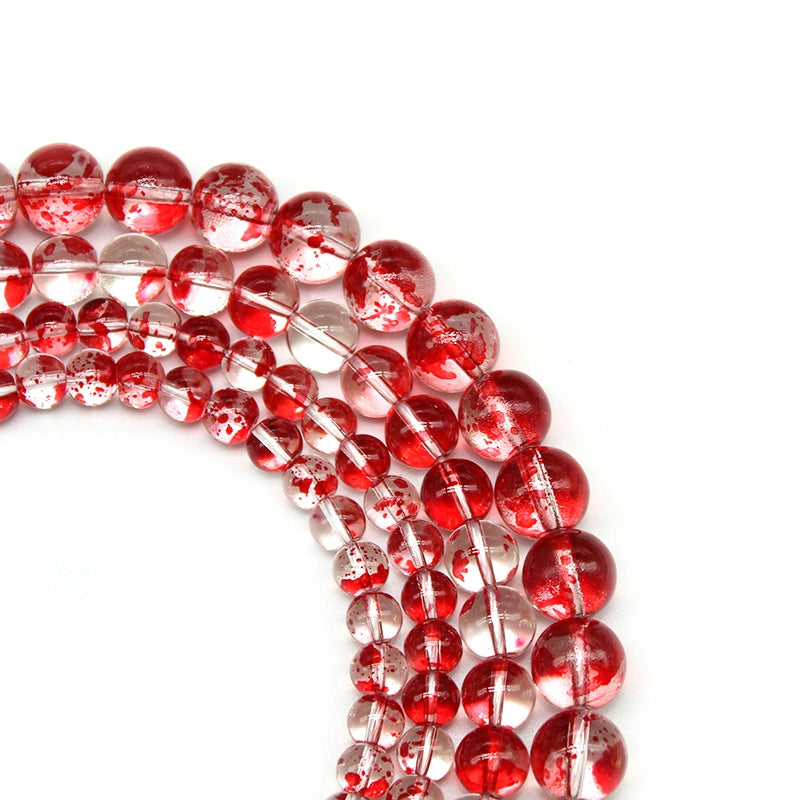 Red flower dot glass loose beads DIY hand-woven necklace