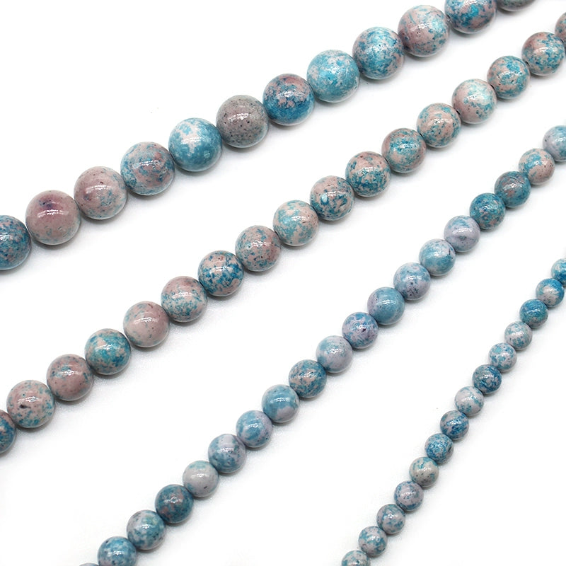 Optimized synthetic flower blue fossil loose beads DIY hand-woven round bead bracelet
