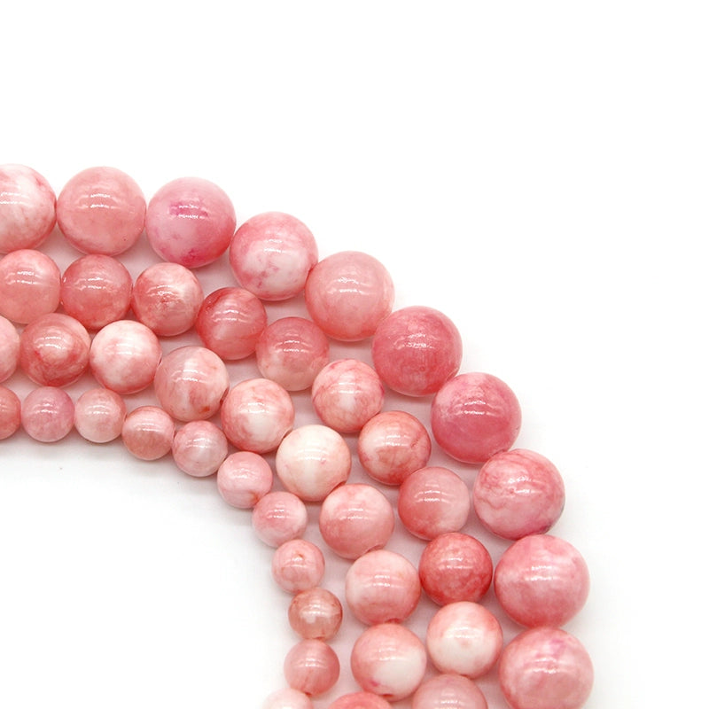 Pink and white Persian jade peach blossom jade loose beads necklace semi-finished product