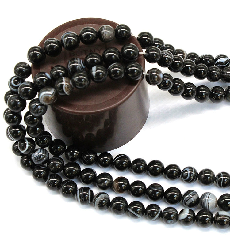 Black line agate loose beads DIY handmade crystal