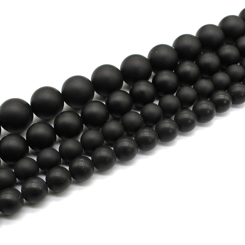 Natural stone frosted matte black agate loose crystal beads