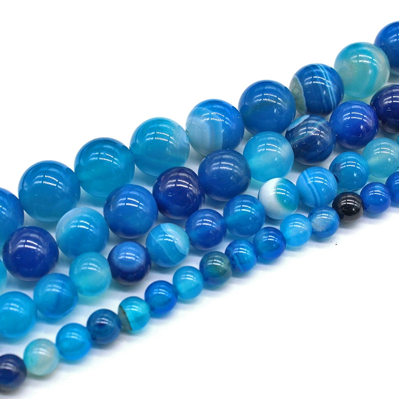 Blue line agate round beads necklace semi-finished product