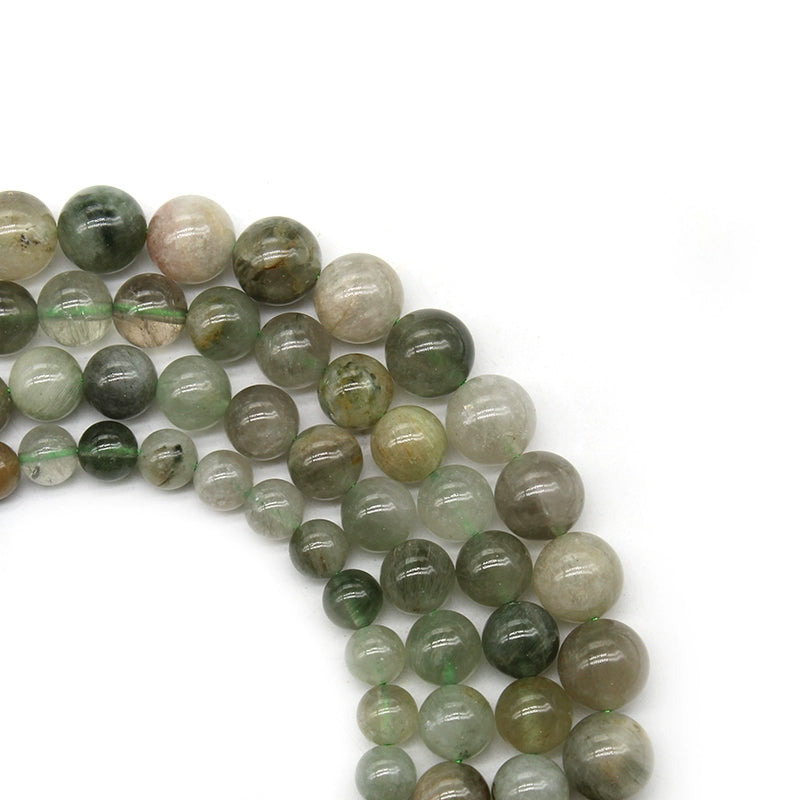 Natural stone green rabbit hair round beads DIY hand-woven crystal