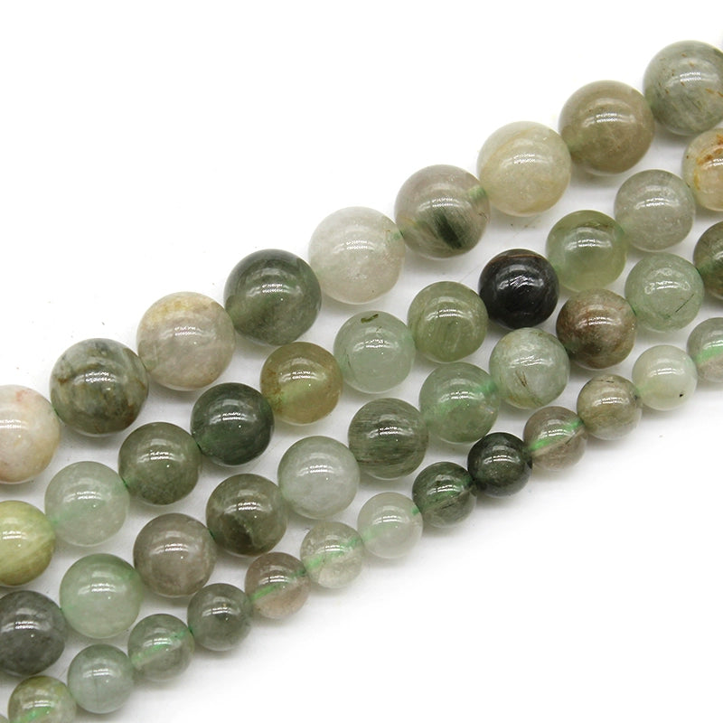 Natural stone green rabbit hair round beads DIY hand-woven crystal