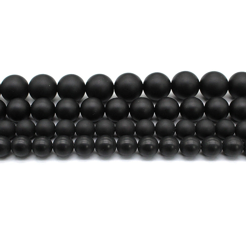 Natural stone frosted matte black agate loose crystal beads
