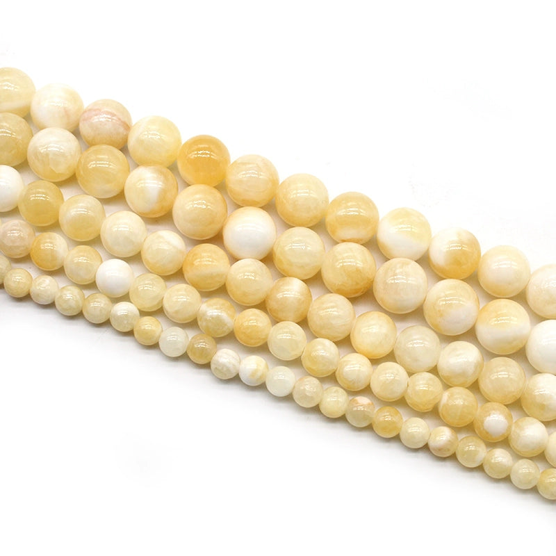 Yellow and white beige jade loose beads DIY hand-woven