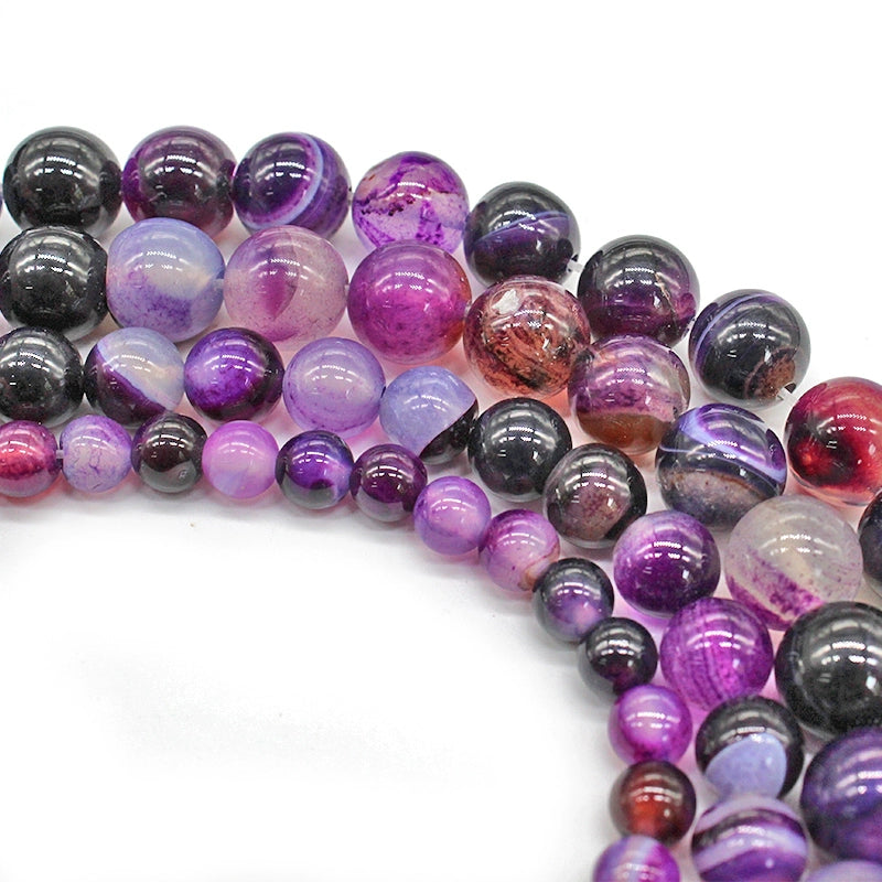 Purple line agate loose beads bracelet string jewelry accessories
