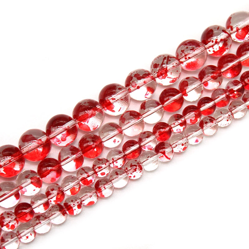 Red flower dot glass loose beads DIY hand-woven necklace