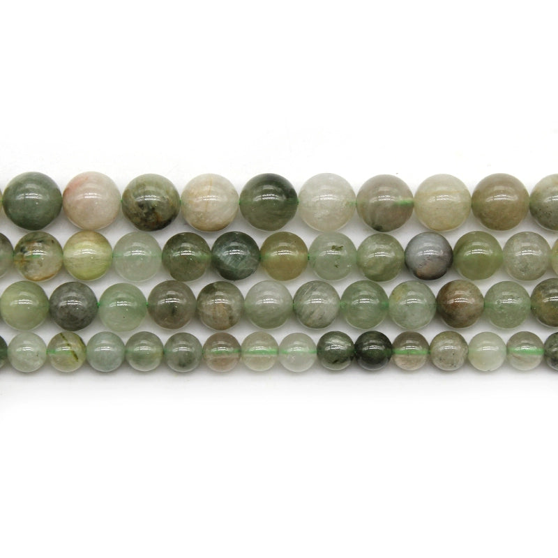 Natural stone green rabbit hair round beads DIY hand-woven crystal