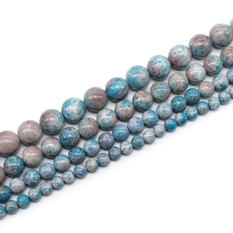 Optimized synthetic flower blue fossil loose beads DIY hand-woven round bead bracelet