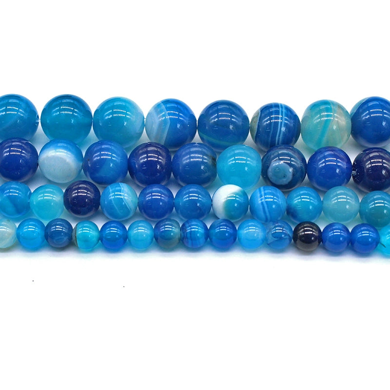Blue line agate round beads necklace semi-finished product
