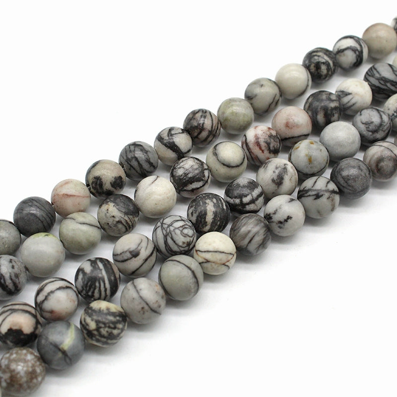 Natural black network stone round beads DIY hand-woven materials
