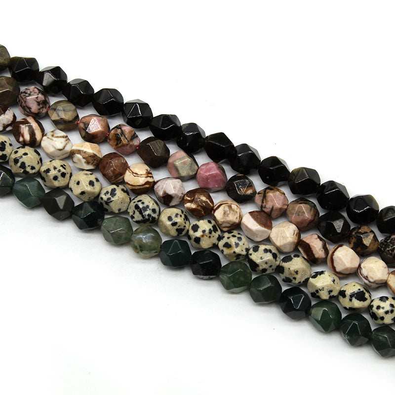 Cut faceted gold obsidian water grass agate spotted stone black line red line bracelet