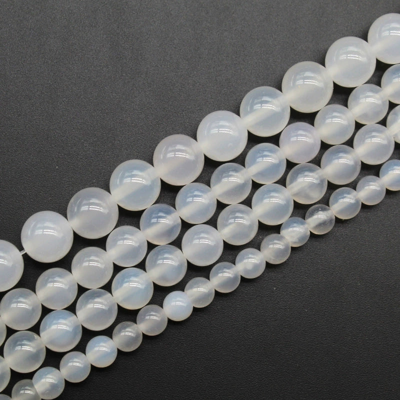 Natural stone white agate round bead necklace semi-finished product