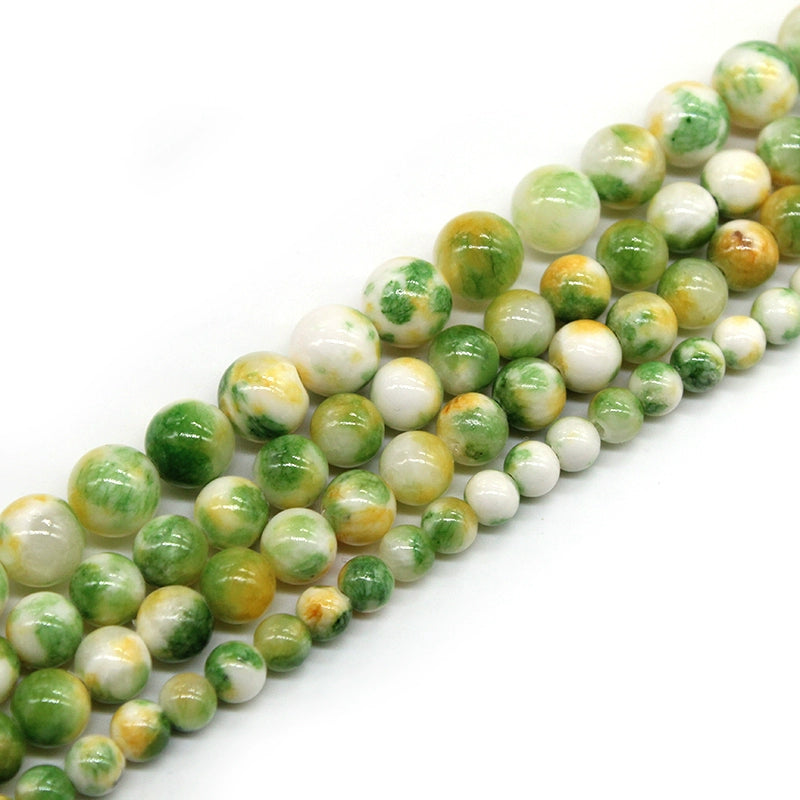 Green, yellow and white Persian jade loose beads DIY hand-woven material