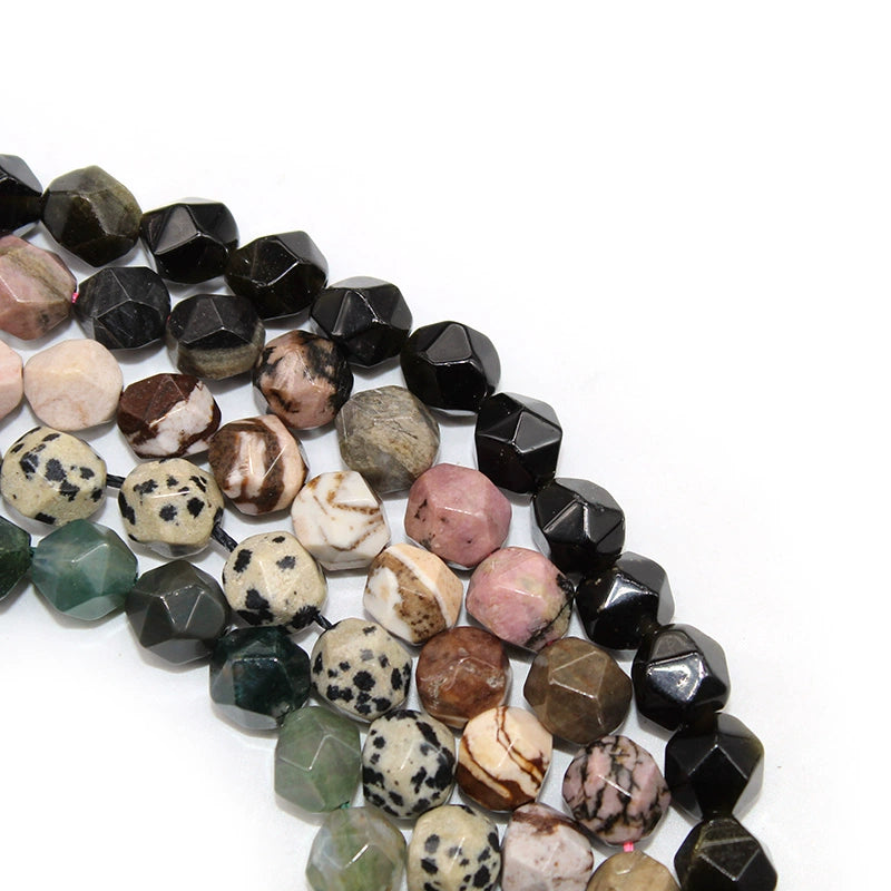 Cut faceted gold obsidian water grass agate spotted stone black line red line bracelet
