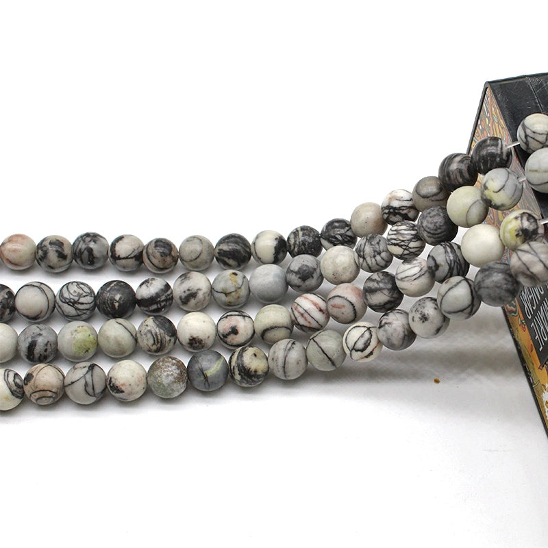 Natural black network stone round beads DIY hand-woven materials