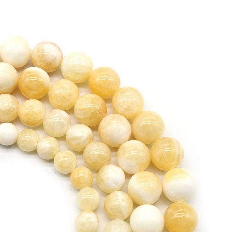 Yellow and white beige jade loose beads DIY hand-woven