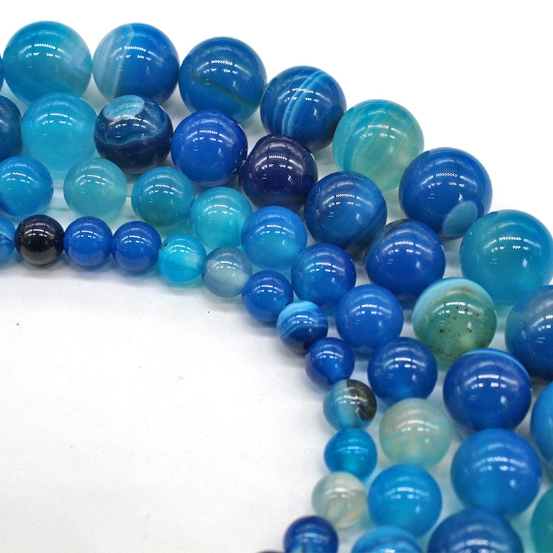 Blue line agate round beads necklace semi-finished product