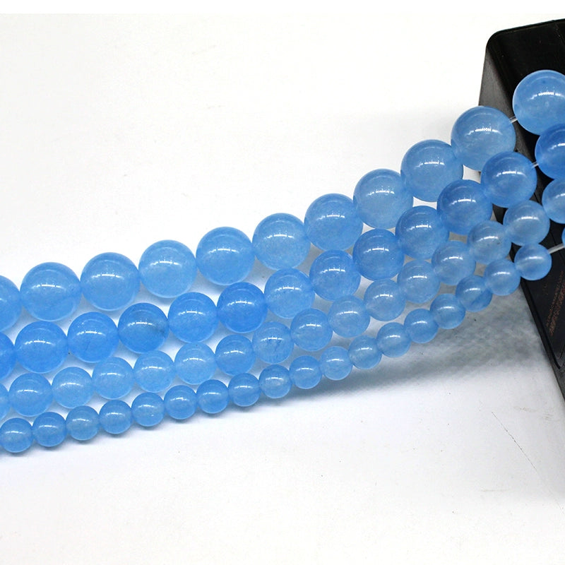 Blue chalcedony crystal jade round beads semi-finished DIY handmade beads