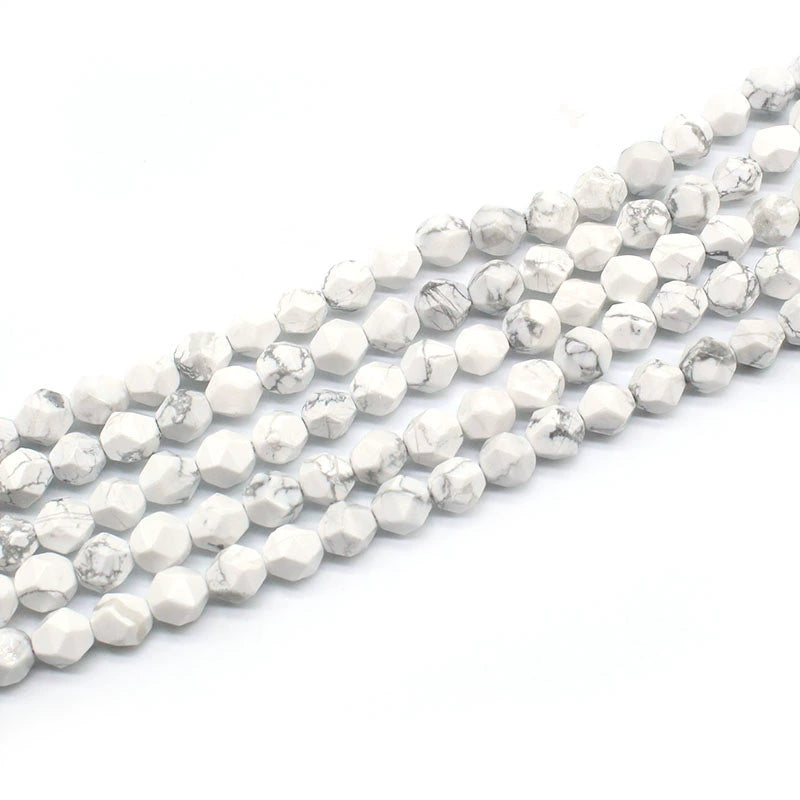 Large cut natural white turquoise loose beads hand-woven bracelet